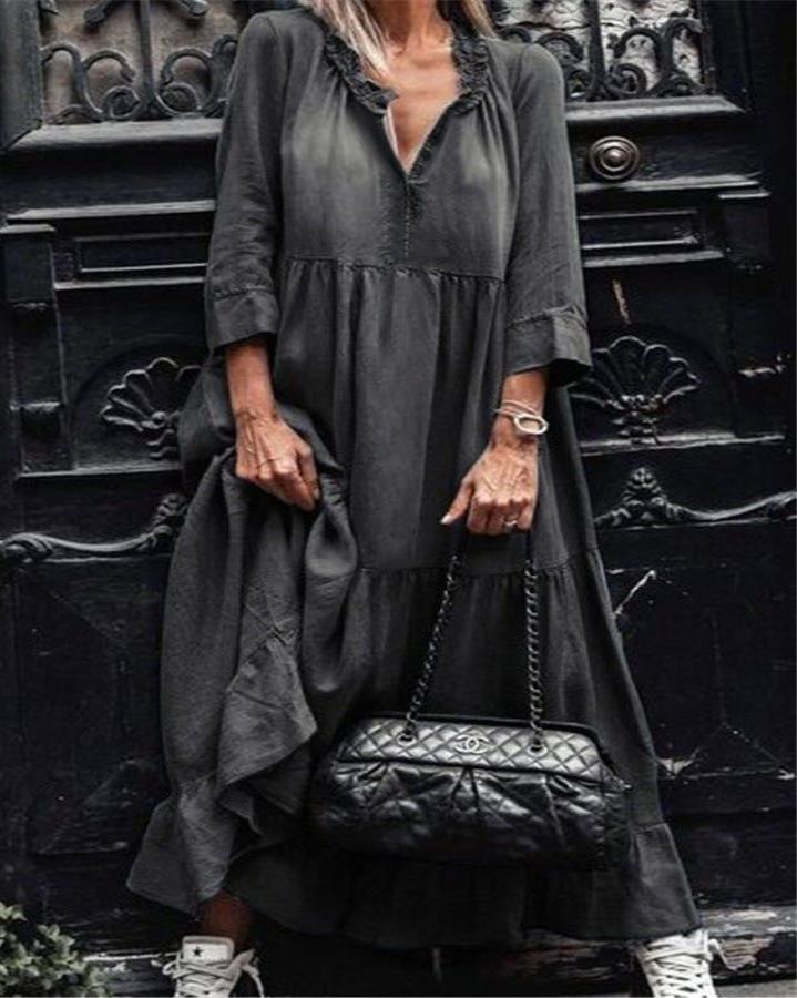 Tiered Denim Maxi Dress Black