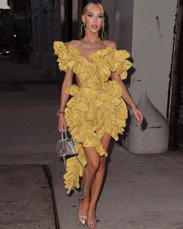 Give Me Attention Ruffle Dress YELLOW