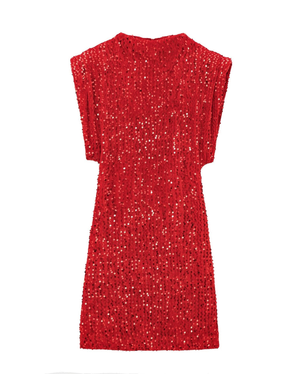 Sequined shoulder-pad dress Red