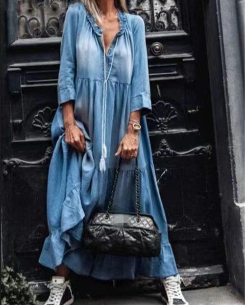 Tiered Denim Maxi Dress Denim