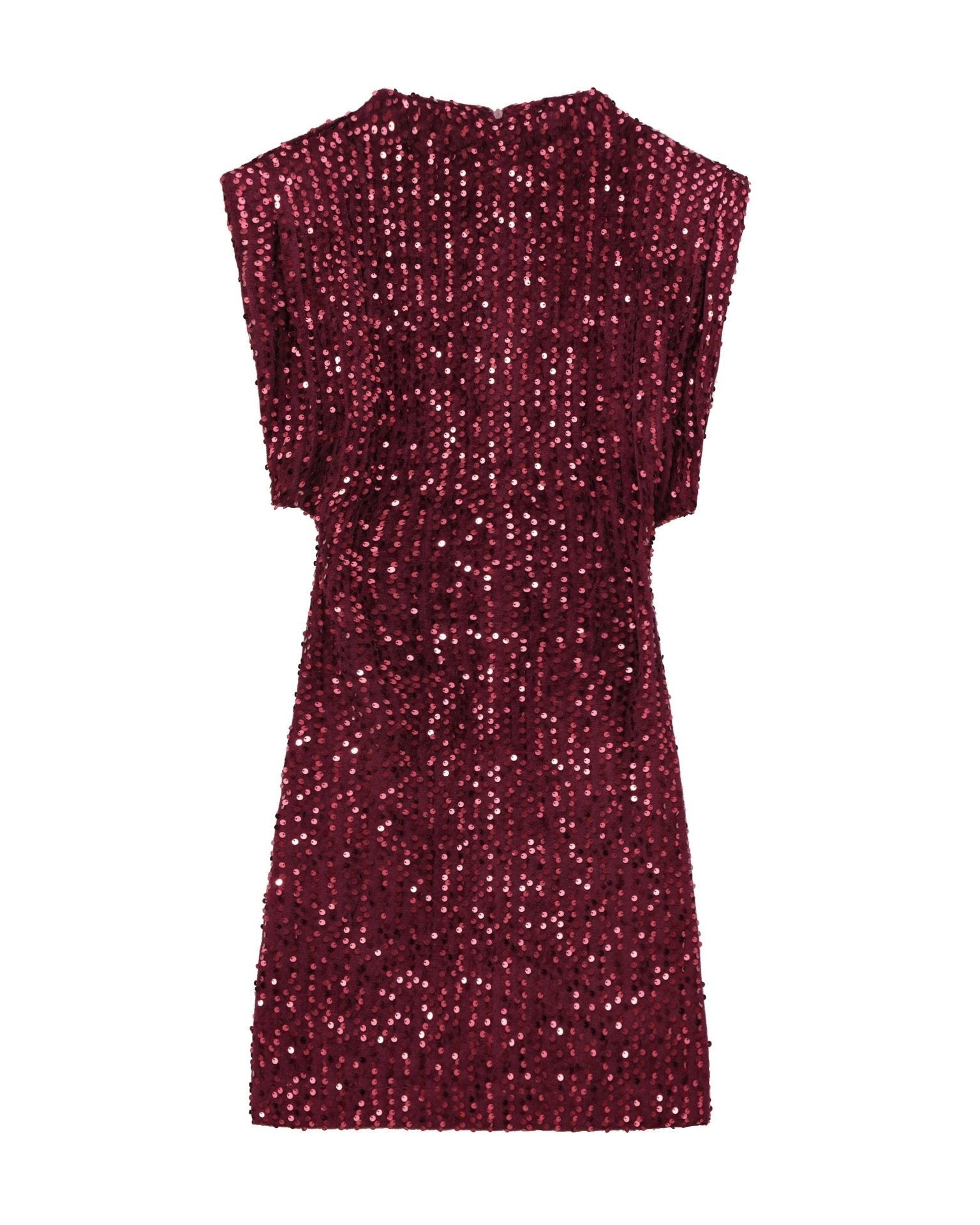 Sequined shoulder-pad dress Wine