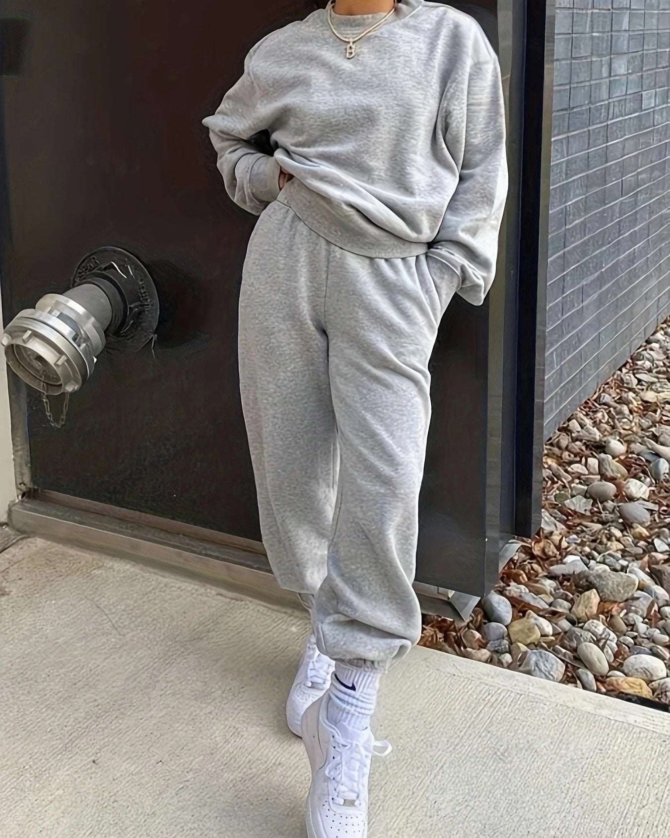 Oversize Crew Neck Tracksuit Set LightGrey