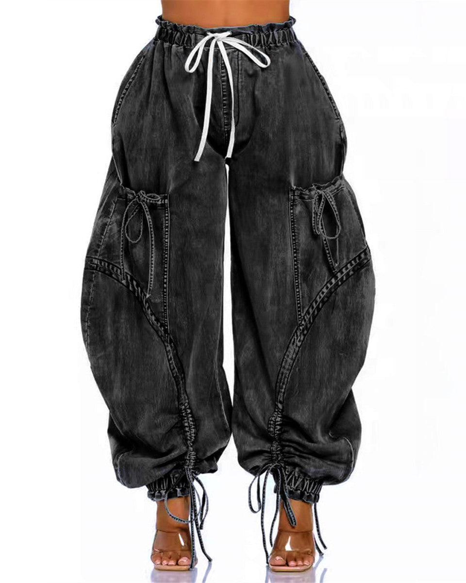 HER JEANIE DENIM JOGGERS Black