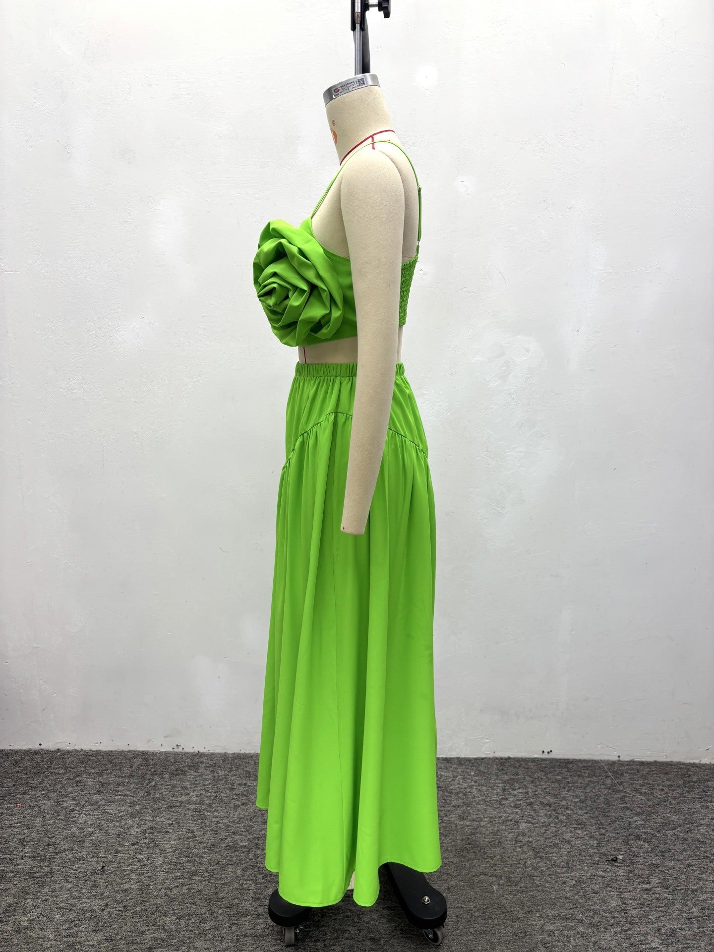 African Green Strapless Floral Crop Top & Skirt Set for Summer Events