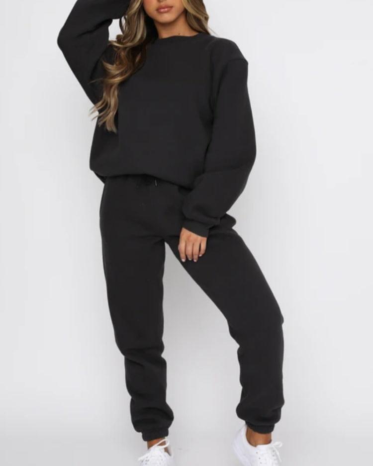 Oversize Crew Neck Tracksuit Set Black