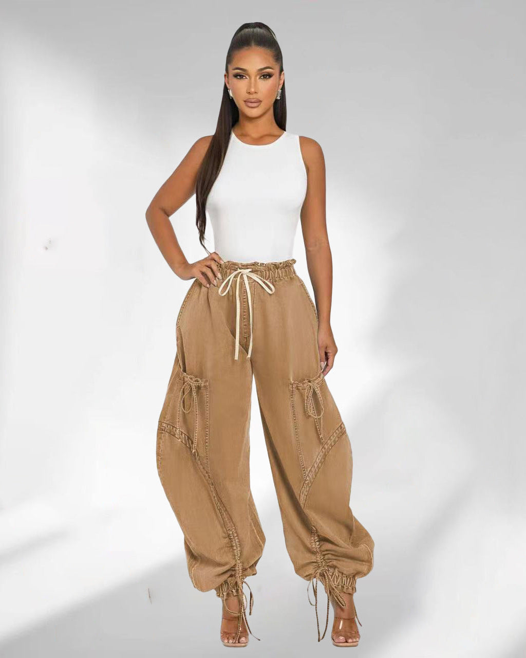 HER JEANIE DENIM JOGGERS Khaki