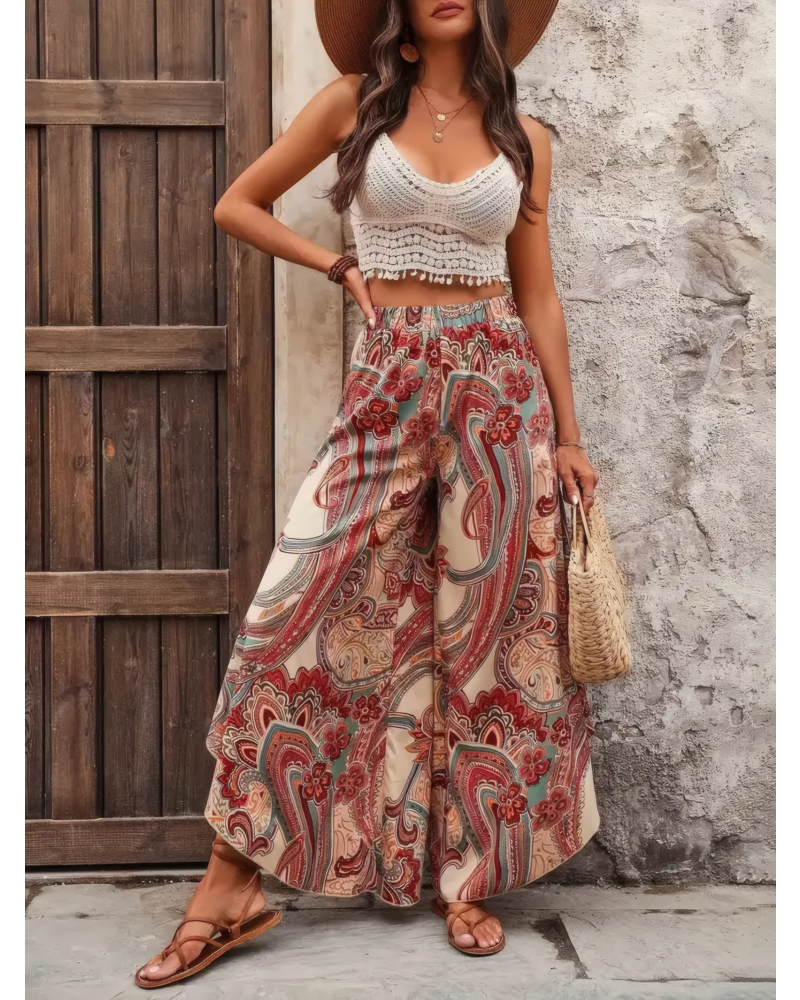 Paisley Print Wide Leg Palazzo Pants