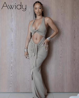 Desert Dusk Halter Wrap Maxi Dress