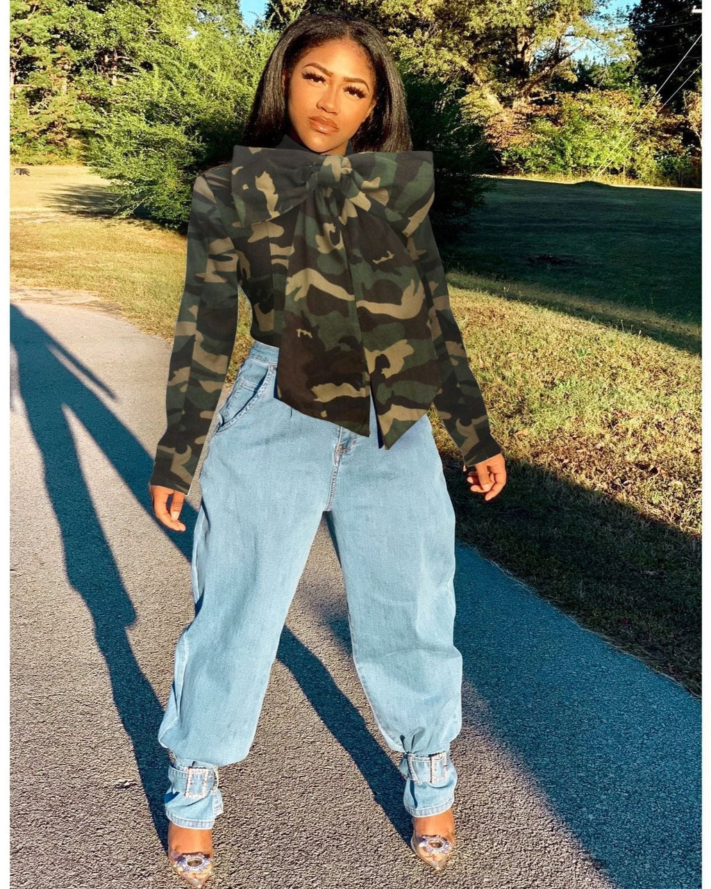 Demi Denim Bow Top CAMO
