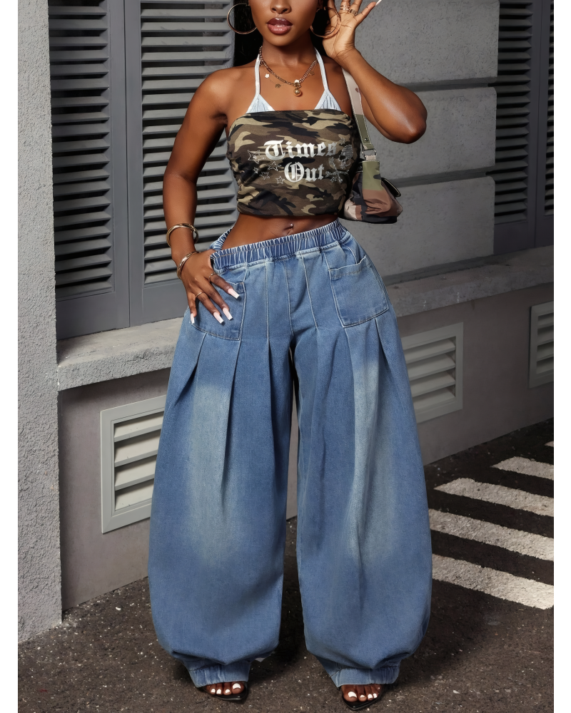 Exaggerated Pleat Pocket Wide Leg Jean