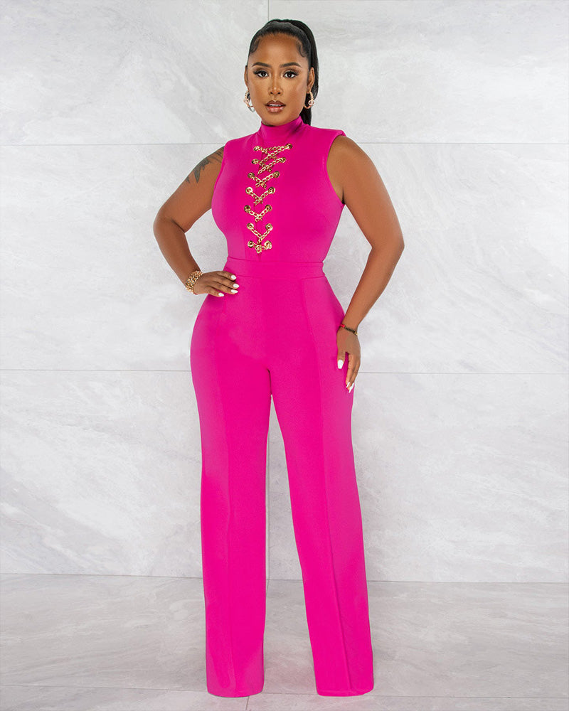 Claudia Chain Jumpsuit Rose Red