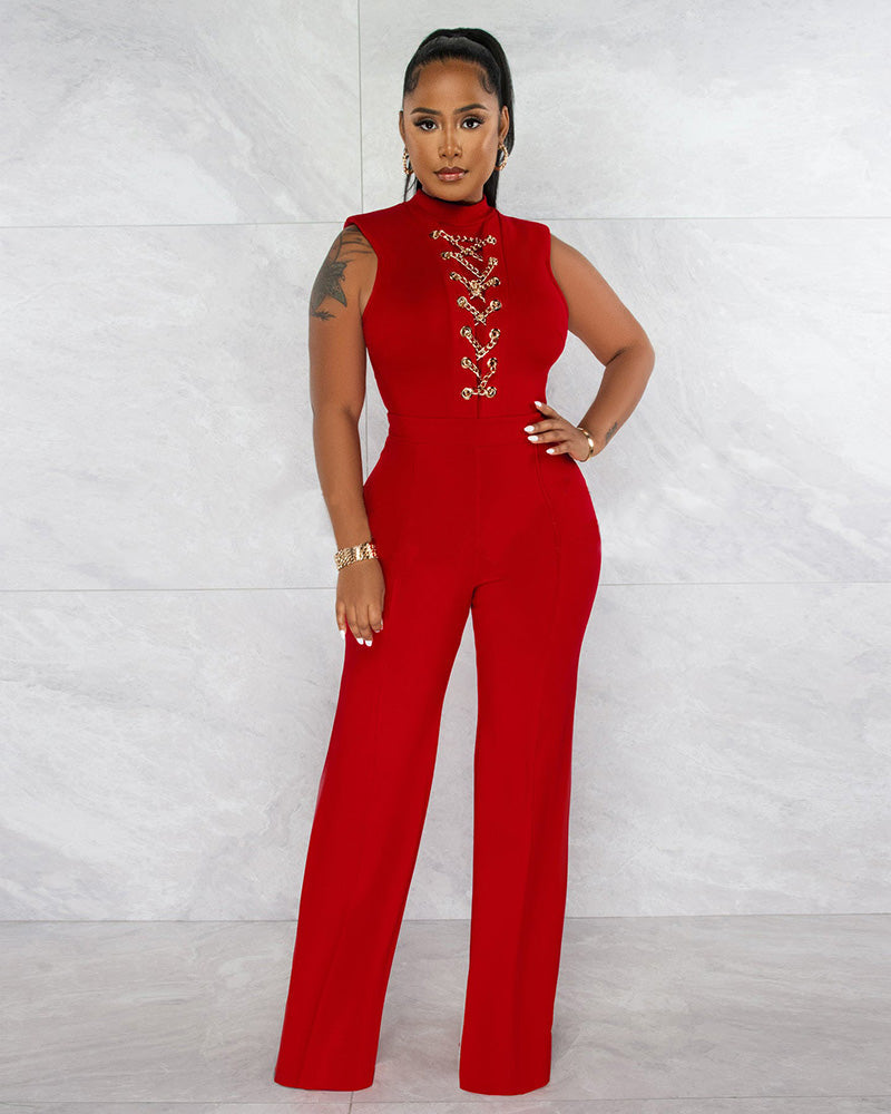 Claudia Chain Jumpsuit Red