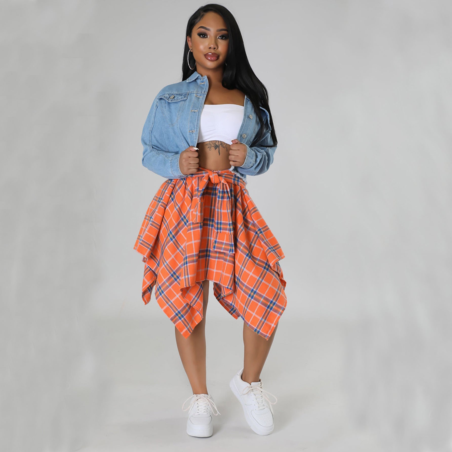 Tiffany Plaid Skirt Orange