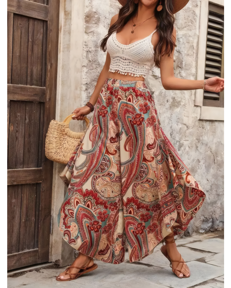 Paisley Print Wide Leg Palazzo Pants