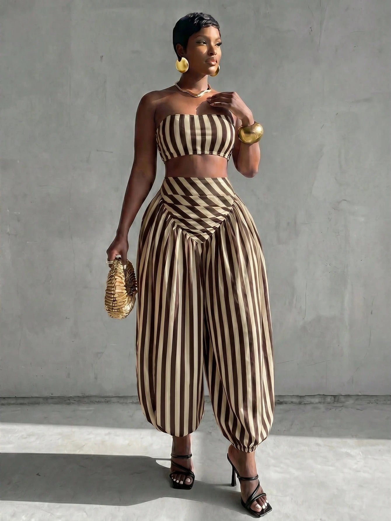 Red & White Striped Crop Top & Lantern Pants Two-Piece Set