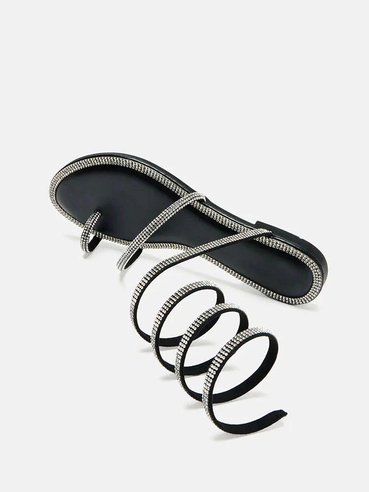 Rhinestone Wrap Around Flat Sandals