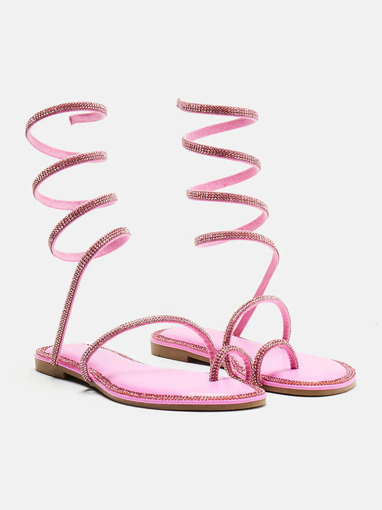 Rhinestone Wrap Around Flat Sandals