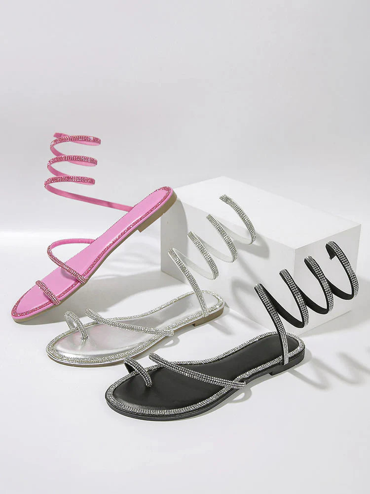 Rhinestone Wrap Around Flat Sandals
