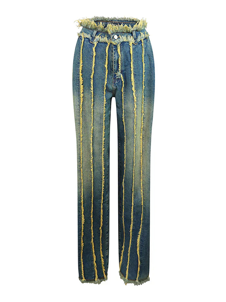 Frayed Trim Vintage Wash Jeans