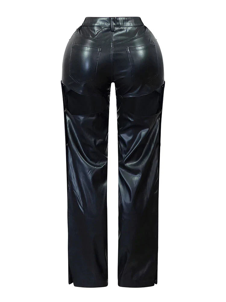 PU Cutout Button Pants