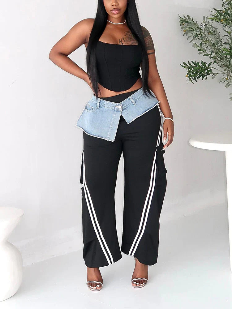 Denim Contrast Cargo Joggers