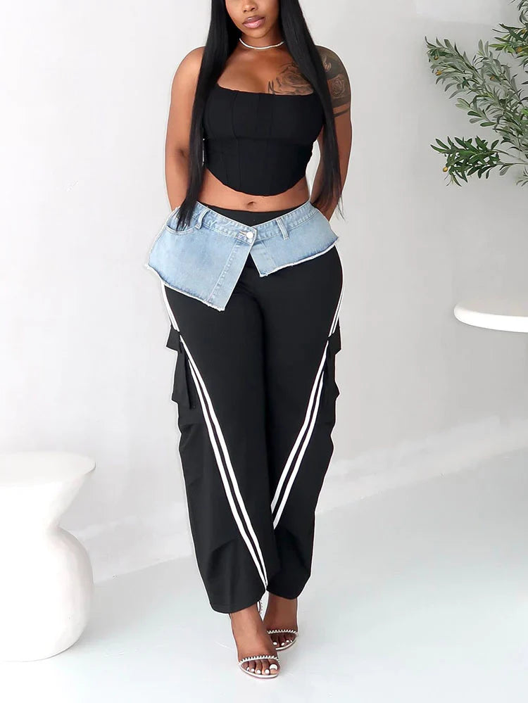 Denim Contrast Cargo Joggers