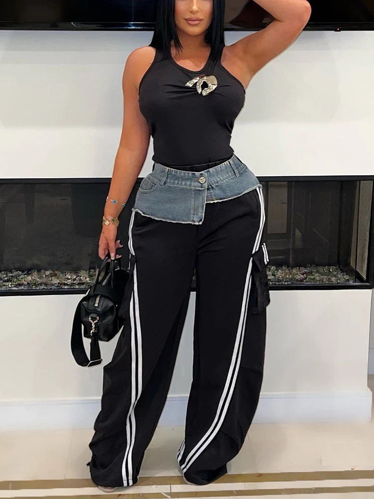 Denim Contrast Cargo Joggers