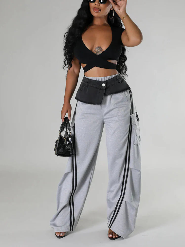 Denim Contrast Cargo Joggers