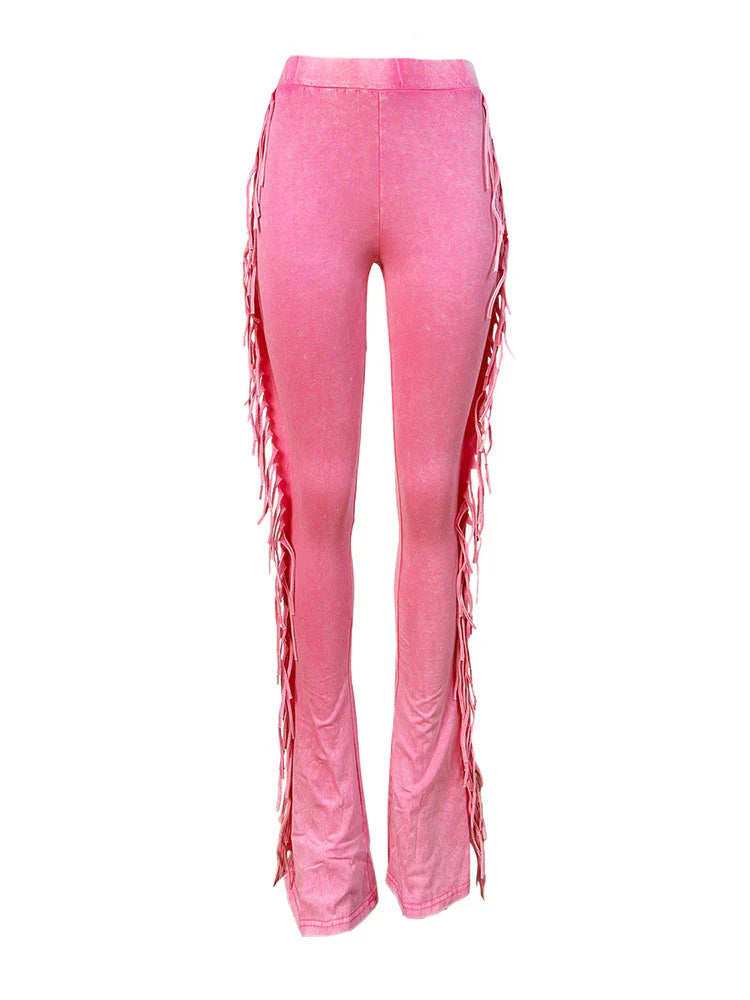 Washed Fringe Flare Pants
