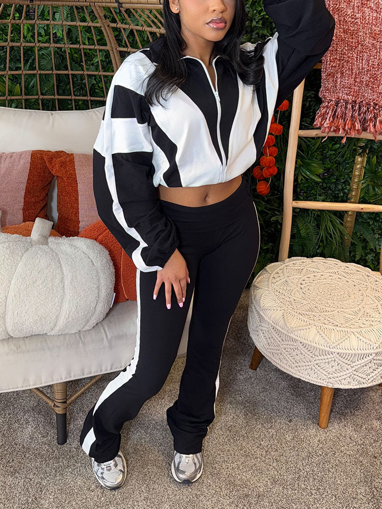 Sporty Contrast Jacket Leggings Set