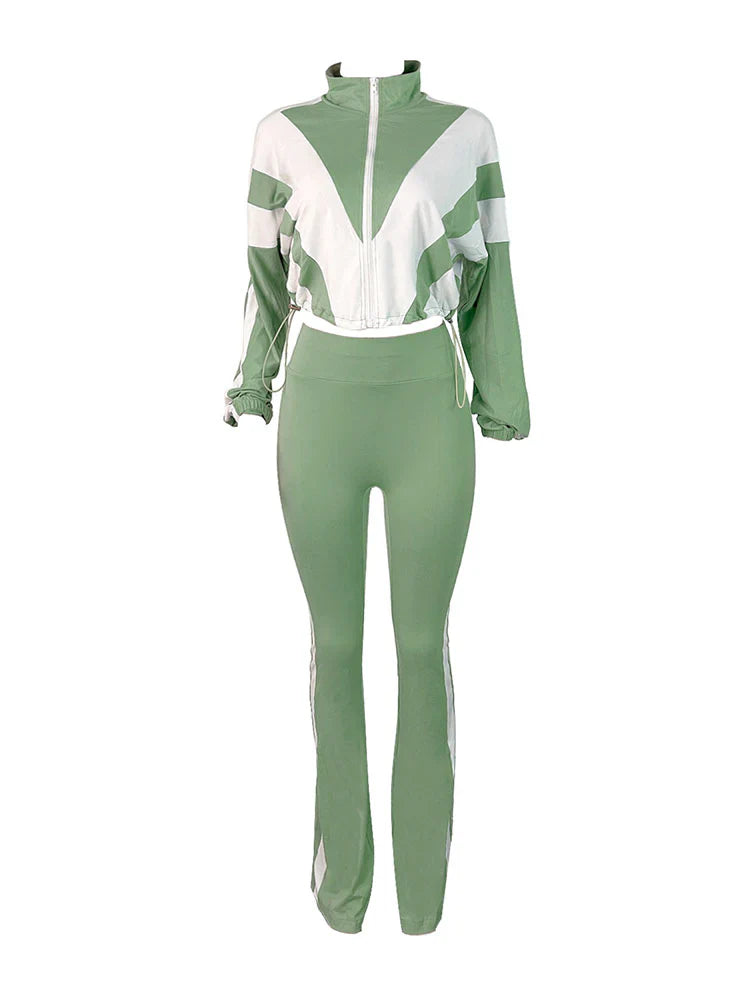 Sporty Contrast Jacket Leggings Set