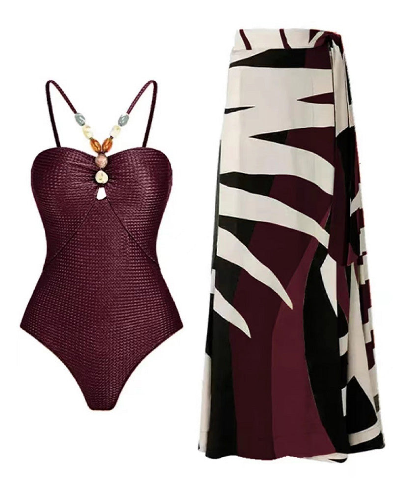 Fun In Tulum Swimsuit Set Wine-Red-1