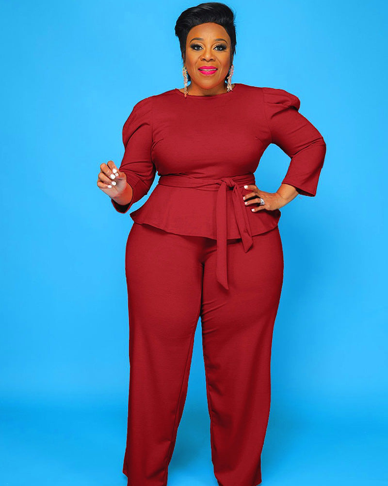 ELISA PEPLUM SET Burgundy