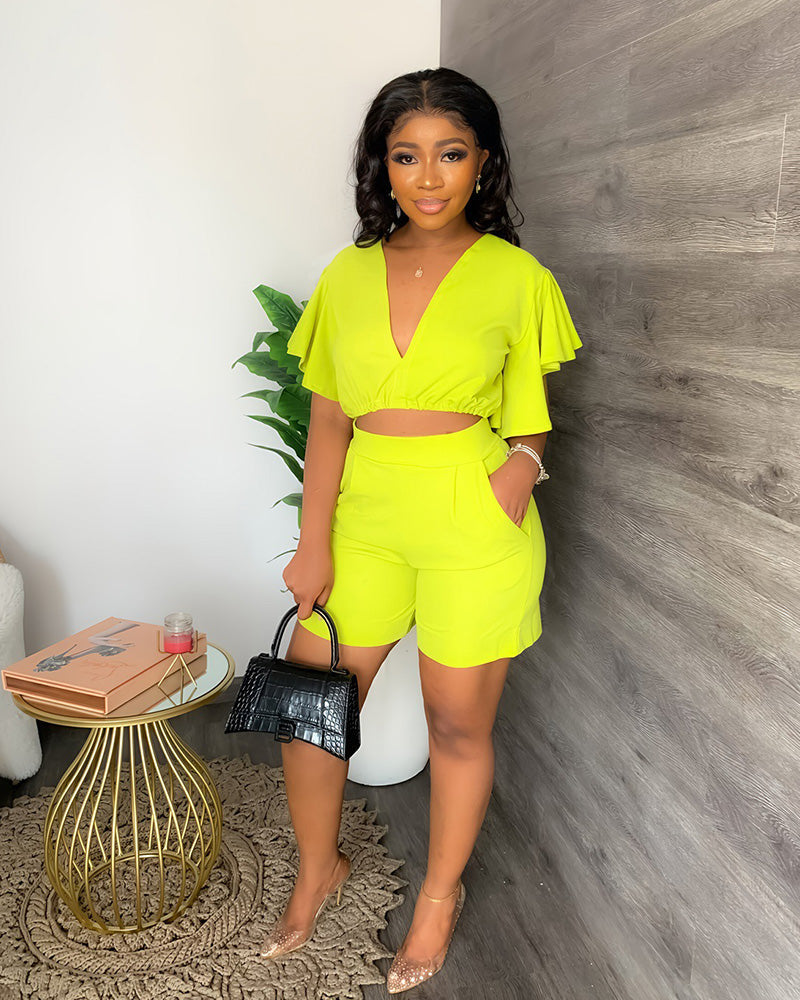 Iyeshia Short Set Fluorescent-Yellow