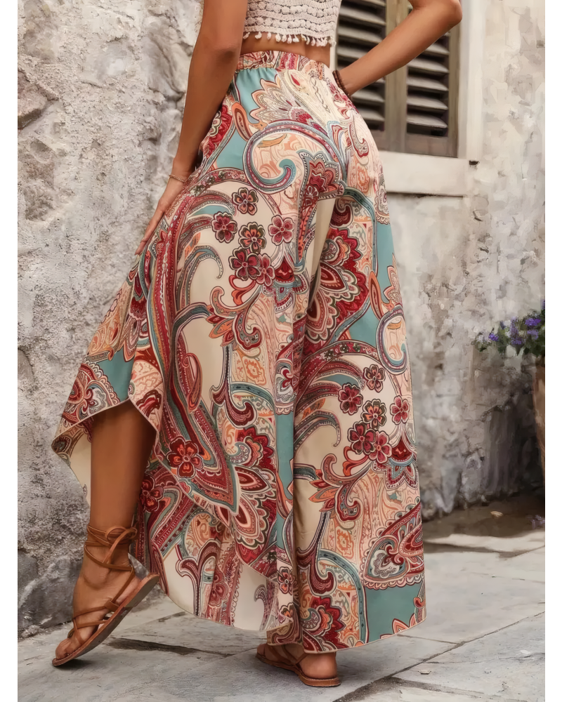 Paisley Print Wide Leg Palazzo Pants