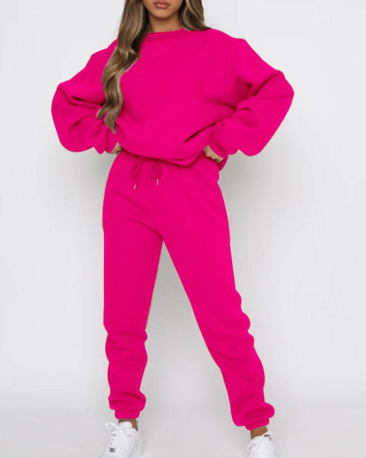 Oversize Crew Neck Tracksuit Set Pink