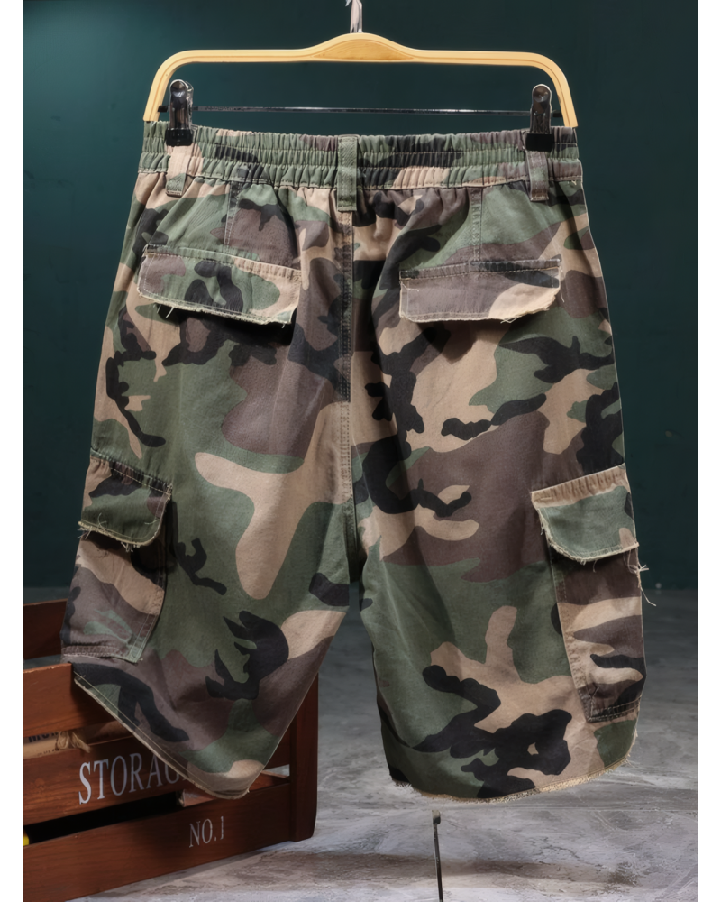 Grunge Camo Studded Cargo Shorts