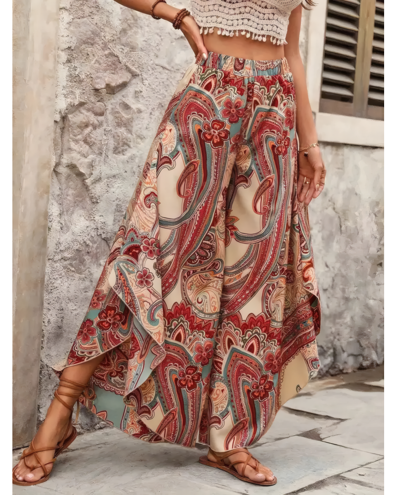 Paisley Print Wide Leg Palazzo Pants