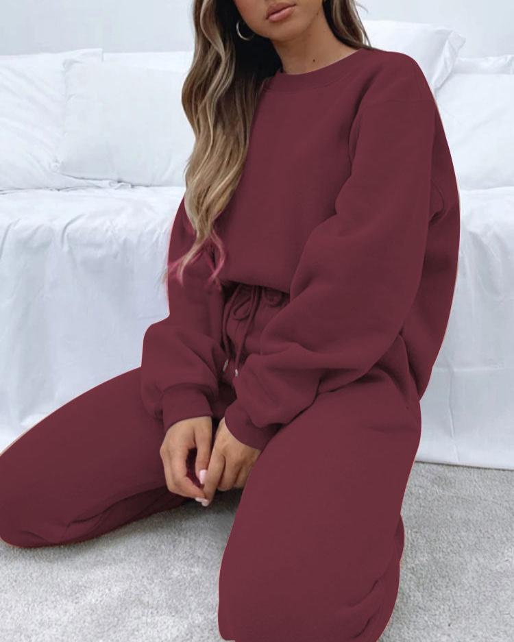 Oversize Crew Neck Tracksuit Set Wine