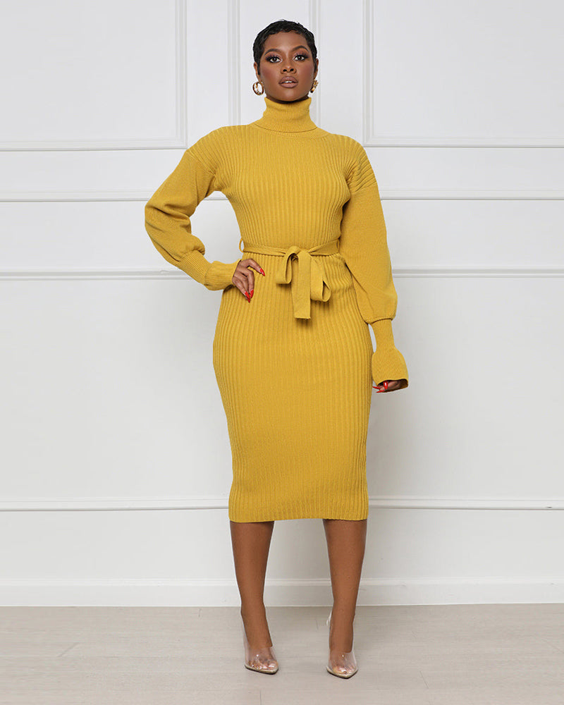Giving Me Sleeves Sweater Dress in YELLOW
