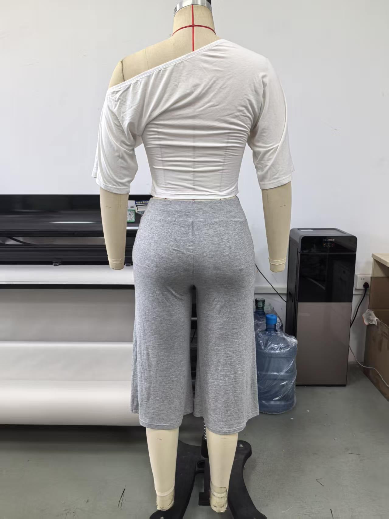 Solid T-Shirt & Wide-Leg Pants Two-Piece Set for Spring & Summer Casual