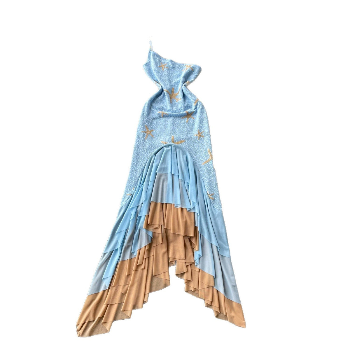 Slash Shoulder Spaghetti Strap Gradient Irregular Mermaid Hem Dress for Summer Holidays