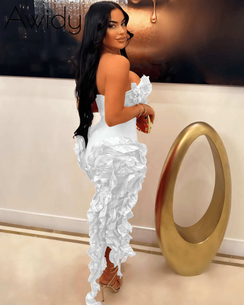 CITY LIGHTS RUFFLE MIDI DRESS