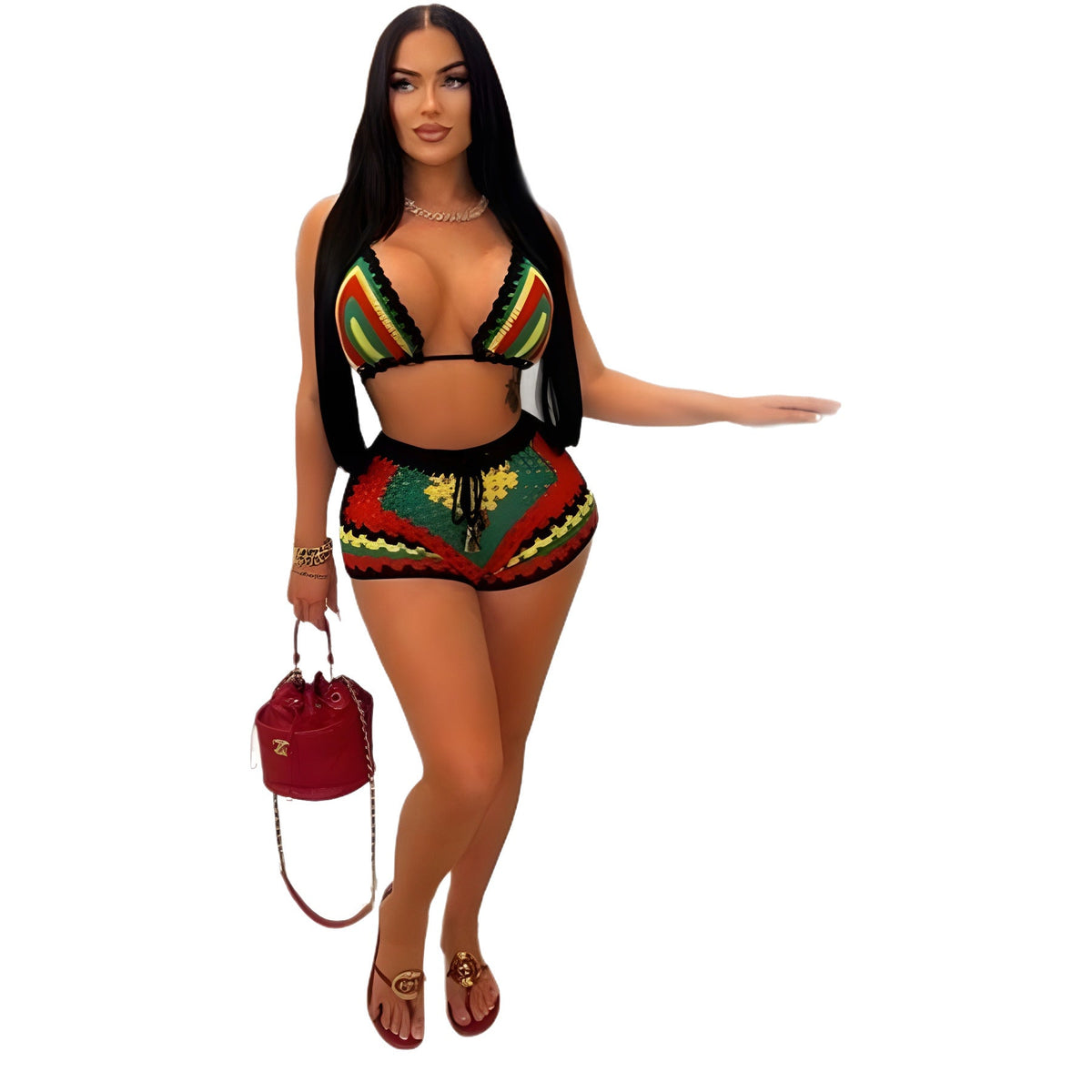 Backless Bikini & Shorts Swimsuit Two-Piece Set for Beachwear