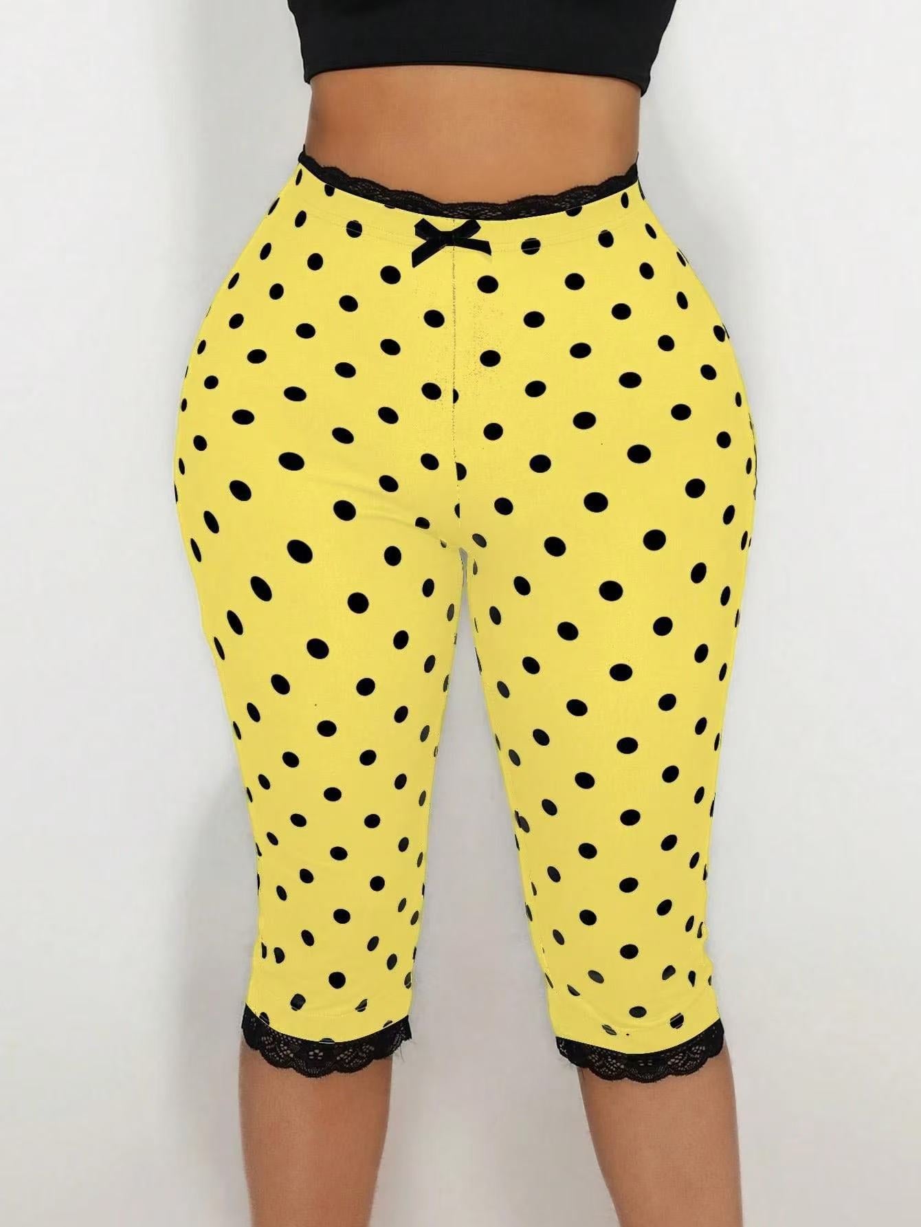 Polka Dot Print Lace Cropped Pants for Casual Wear