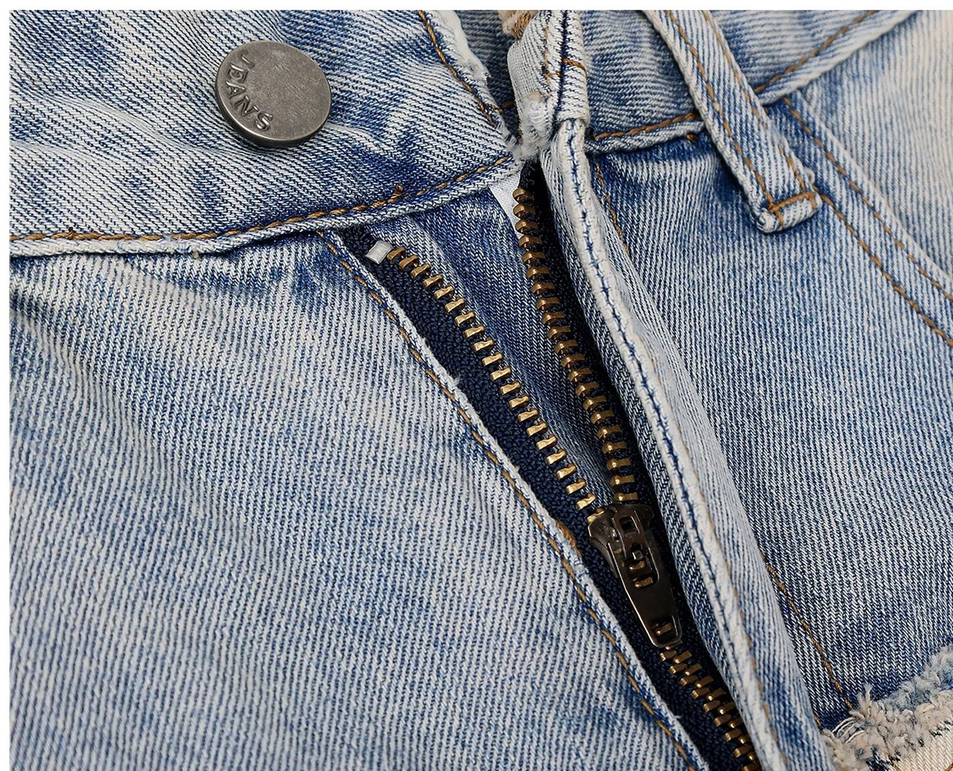 Plaid Ripped Patchwork Washed Denim Pants for Streetwear