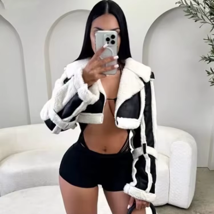 Contrast Edge Cropped Fur Jacket