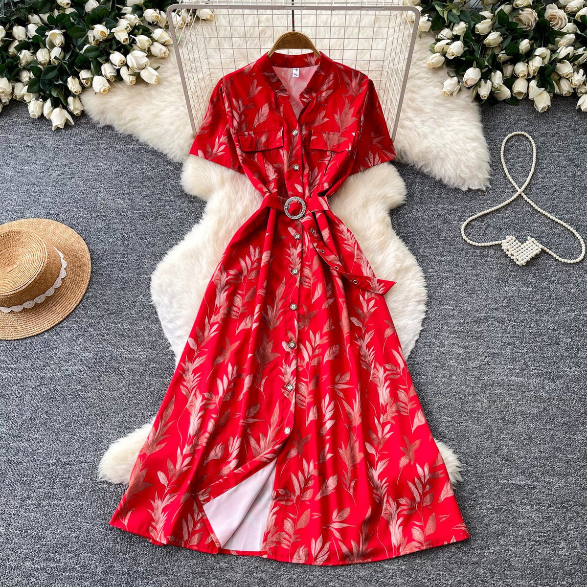 Printed V-Neck Short Sleeve Maxi Dress for Summer