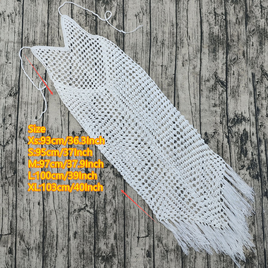 White Crochet Low Back Maxi Dress for Beachwear