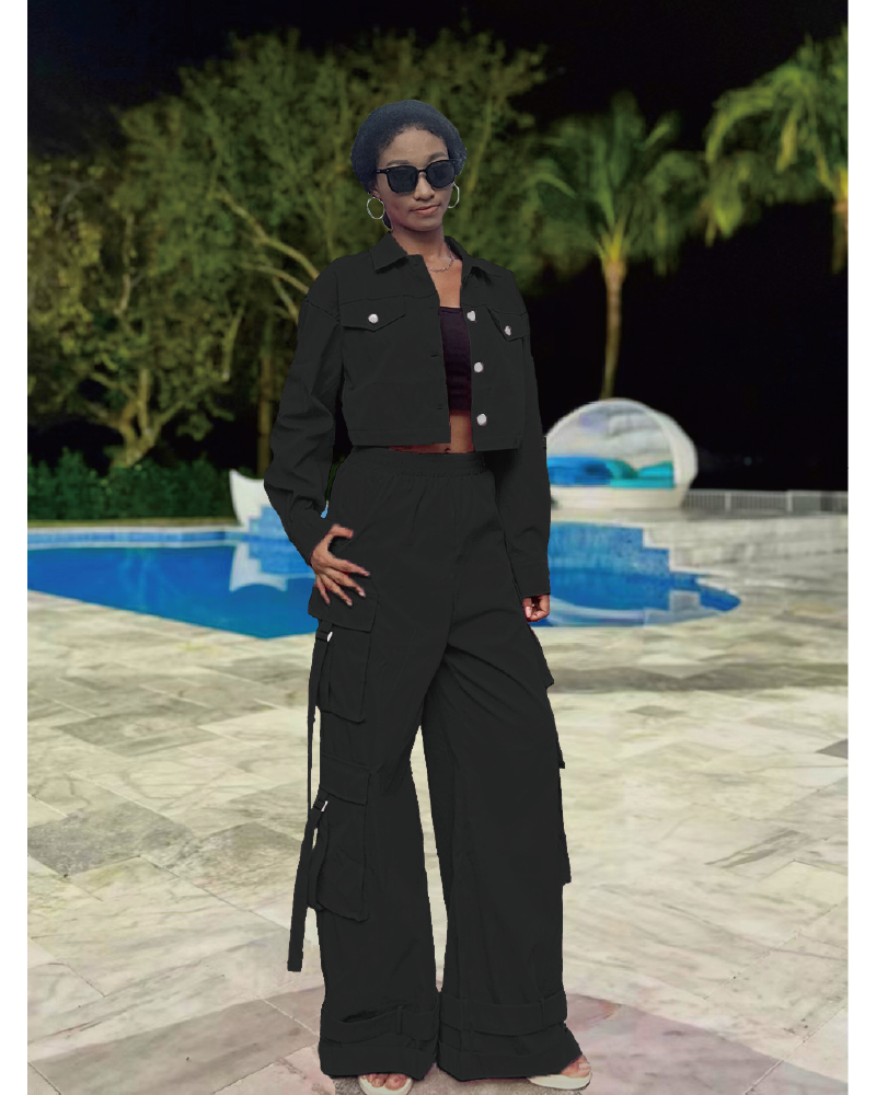 Azelie Cargo Pant Set Black